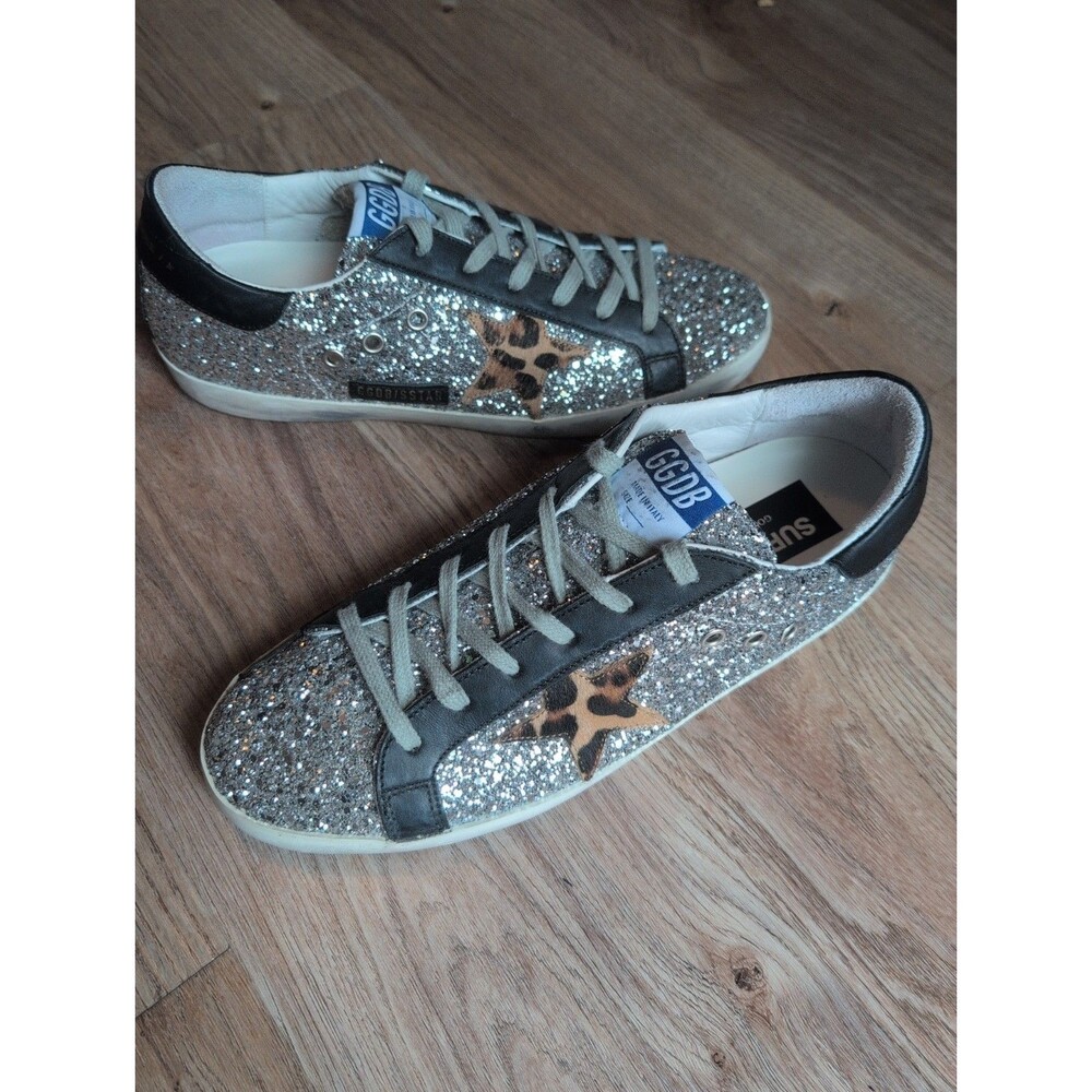 Golden Goose Super Star Glitter Leopard Star Sneakers